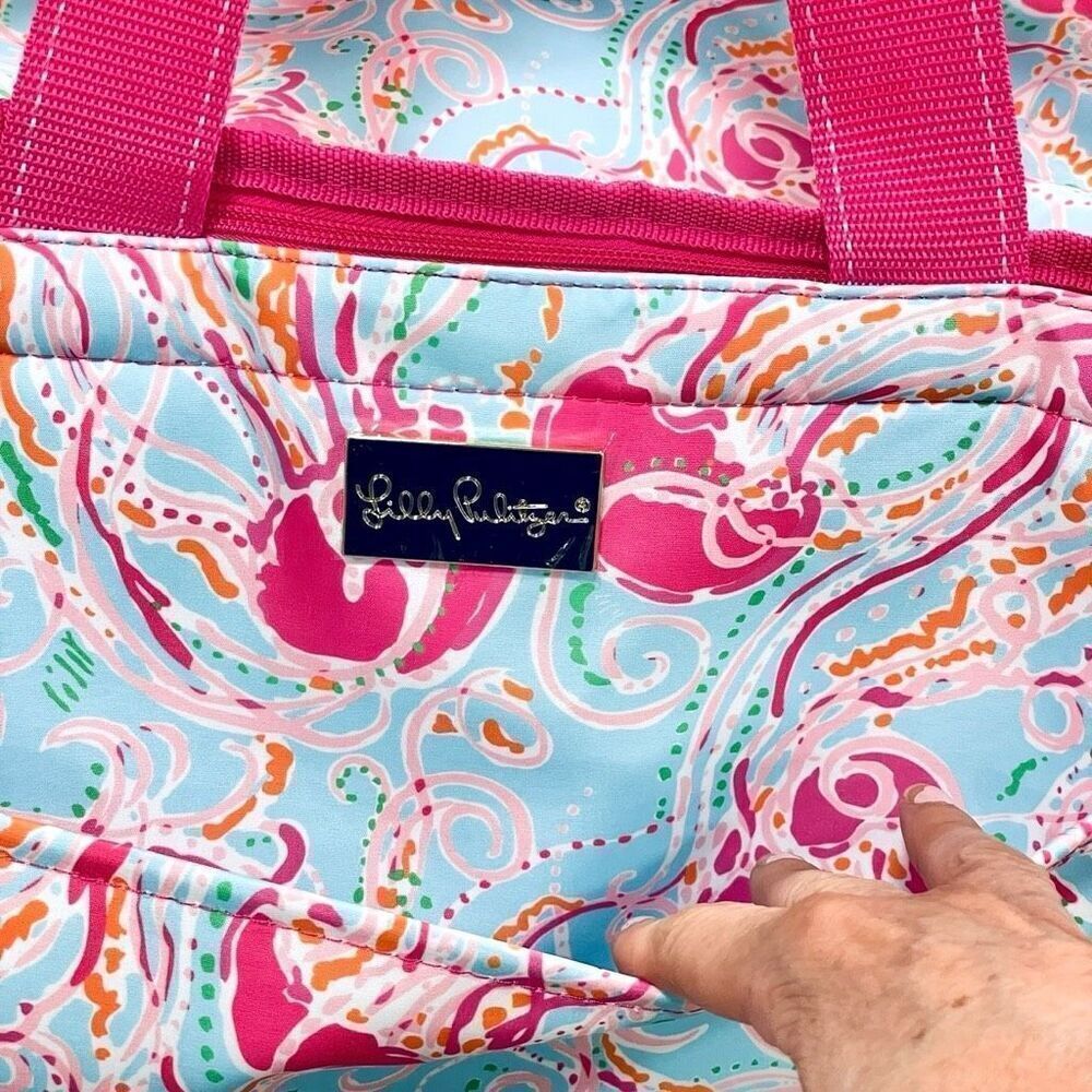 NWT Lilly Pulitzer Insulated cooler pink blue Jellies Be Jammin lunch beach bag - Picture 11 of 16